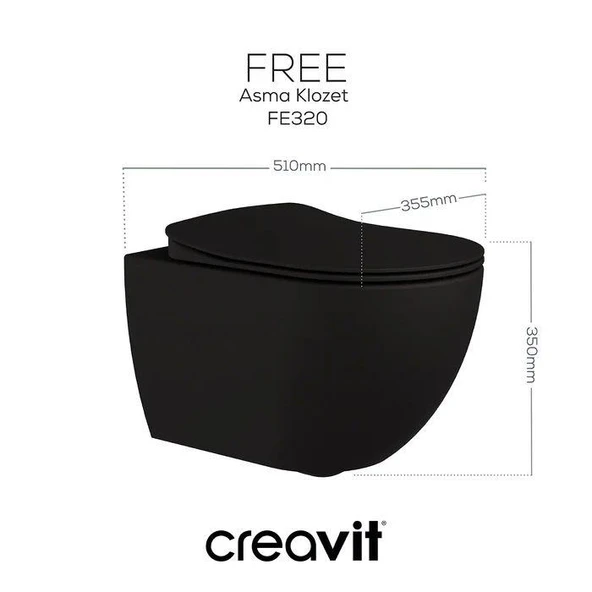 Creavit Free Asma Klozet (FE320.SM) + Duck Yavaş Kapanan Kapak Mat Siyah 2'li Set - 2