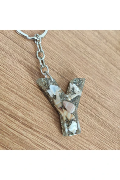 "Y" HARFİ - Kıyı Esintisi Harf Anahtarlık (A–Z) – Gerçek Deniz Kabuğu, Kum ve Şeffaf Epoksi– El Yap ürün görseli