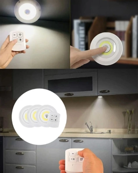 Uzaktan Kumanda İle Kontrol Edilebilen Yapışkanlı 3 Lü Kablosuz Led Spot Lamba - 2