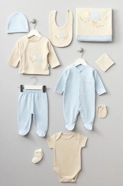 Bebitof %100 Pamuk Kaplumbağa Desenli 10 Parça Kutulu Hastane Çıkısı Seti BBTF.MV.10077