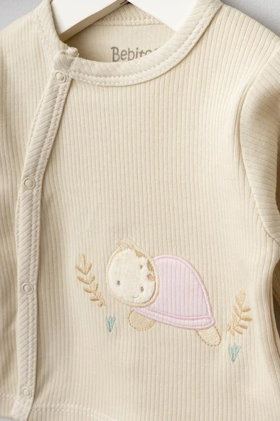 Bebitof %100 Pamuk Kaplumbağa Desenli 10 Parça Kutulu Yenidoğan Hastane Çıkısı Seti Pembe BBTF-PMB-10077 - 5