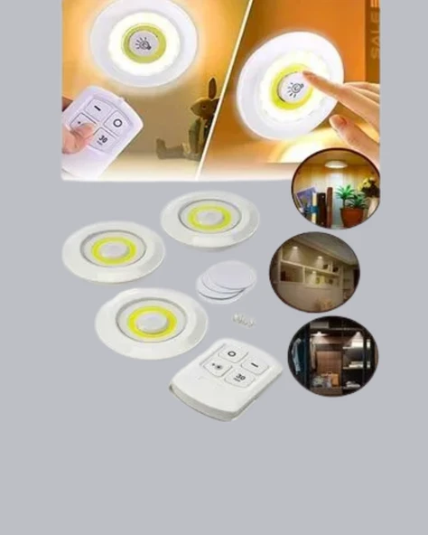 Uzaktan Kumanda İle Kontrol Edilebilen Yapışkanlı 3 Lü Kablosuz Led Spot Lamba - 5