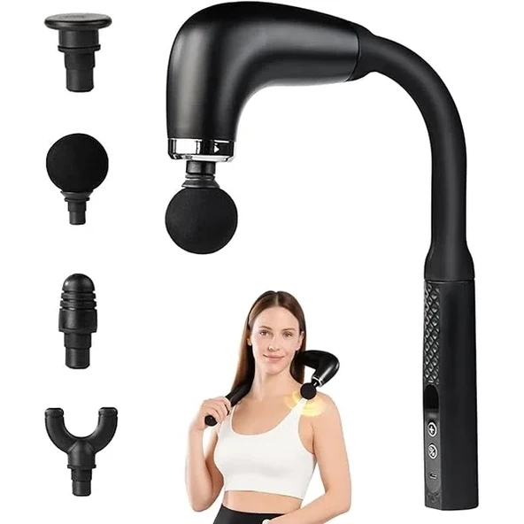 Masaj Çekici, 9 Hızlı Derin Doku Perküsyonu, 4 Başlıklı Uzun Saplı Boyun ve Sırt Masaj Aleti (5250) - Resim 2