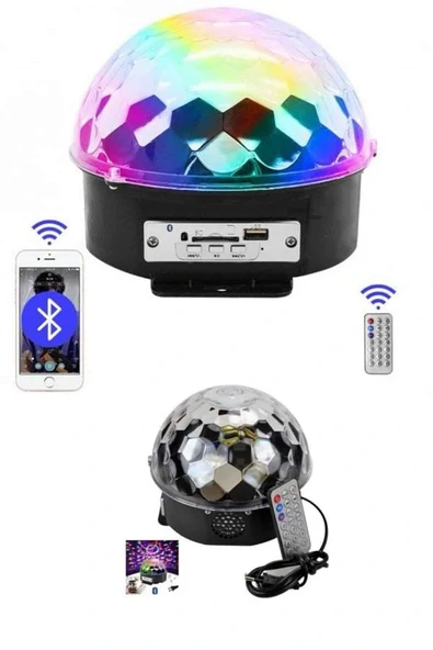 Küre Disko Topu Müzik Çalar Renkli Lazer Işıklı Bluetooth Disko Parti Işığı Kumandalı - 5