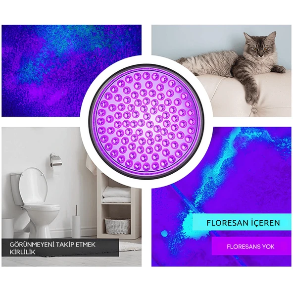 100 LED 395nm Mor Işık Uv El Feneri - Ultraviyole Fener - Resim 5