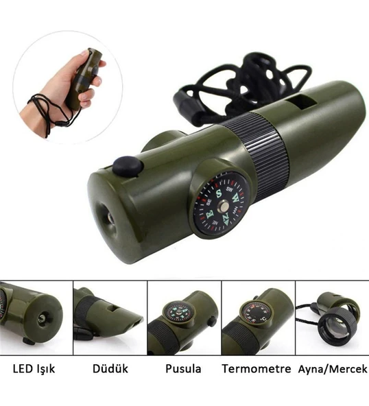 Çok Fonksiyonlu Fenerli Dereceli Pusulalı Büyüteçli Düdük - Resim 2