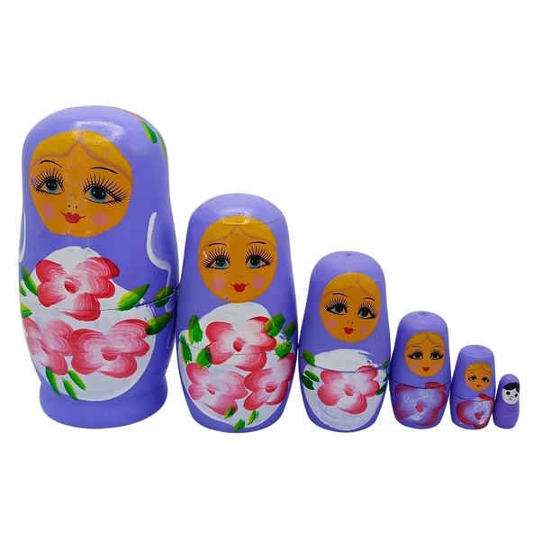 Ahşap Matruşka Bebek Altılı Set Mor ürün görseli