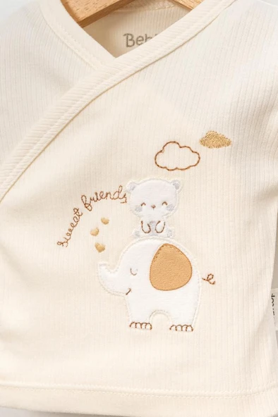 Bebitof %100 Pamuk Sevimli Fil ve Zürafa Desenli 10 Parça Kutulu Yenidoğan Hastane Çıkışı Zıbın Seti Somon BBTF.SMN.10128 - 3