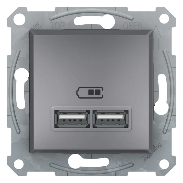Schneider Electric EPH2700262 Asfora Çelik İkili USB Prizi 2.1A Type A - 1