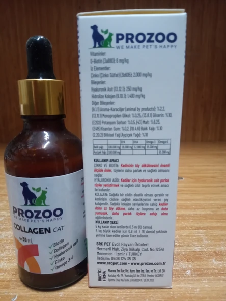 PROZOO KEDİ TÜY DÖKÜLMESİNİ ÖNLEYEN KOLAJEN DAMLA 50 ML