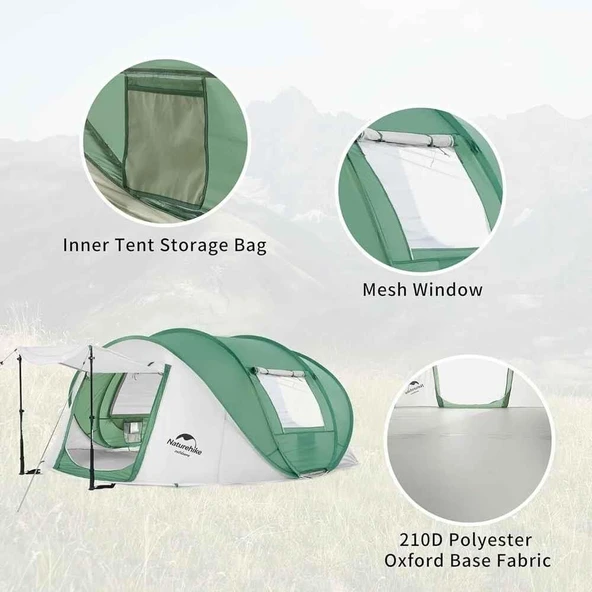 Naturehike 3-4 Kişilik Pop-Up Otomatik Kurulum Kamp Çadırı Yeşil - 7