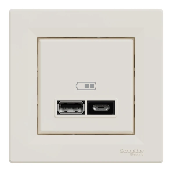 Schneider Electric EPH2700323 Asfora Krem USB Prizi İkili 2.4A Type A+C - Resim 2
