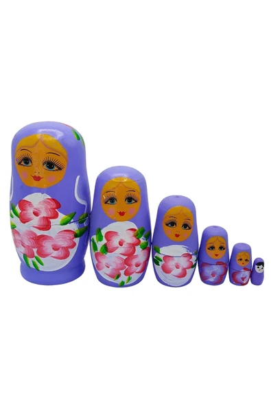 Ahşap Matruşka Bebek Altılı Set Mor - Resim 5