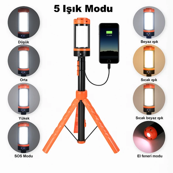 Wison Ws-623 Katlanabilir Tripodlu Şarjlı Kamp Işığı 3500 Lumen LED Fener - Resim 4