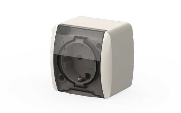 Elbi Eva Beyaz Nemliyer Kapaklı Topraklı Priz IP54 - Resim 2