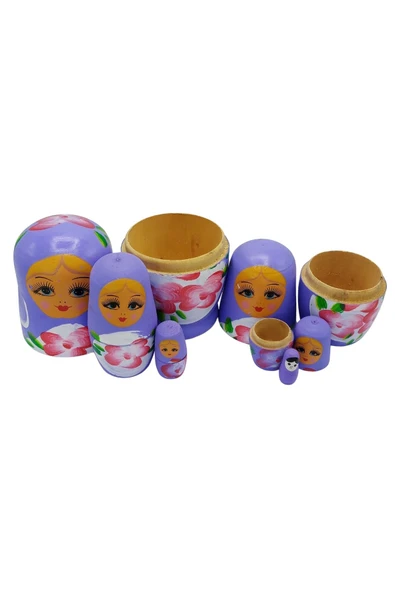 Ahşap Matruşka Bebek Altılı Set Mor - Resim 8