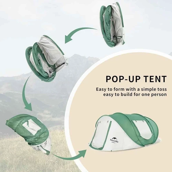 Naturehike 3-4 Kişilik Pop-Up Otomatik Kurulum Kamp Çadırı Yeşil - 6
