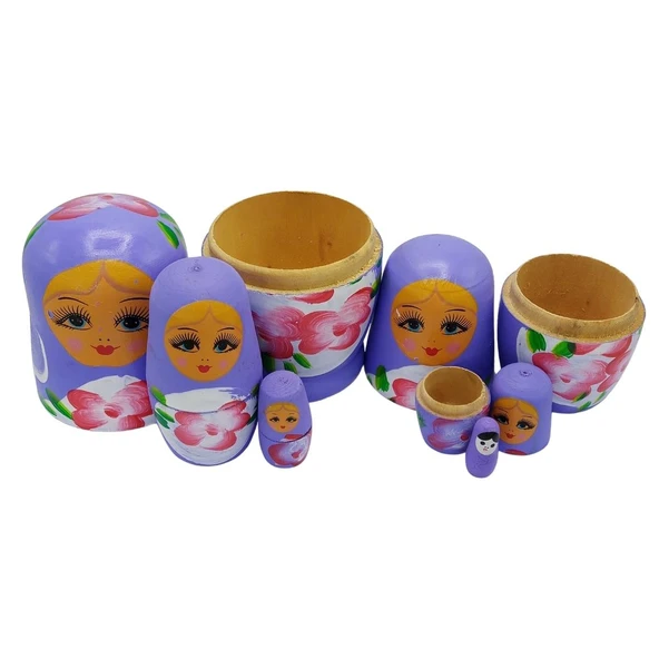 Ahşap Matruşka Bebek Altılı Set Mor - Resim 4