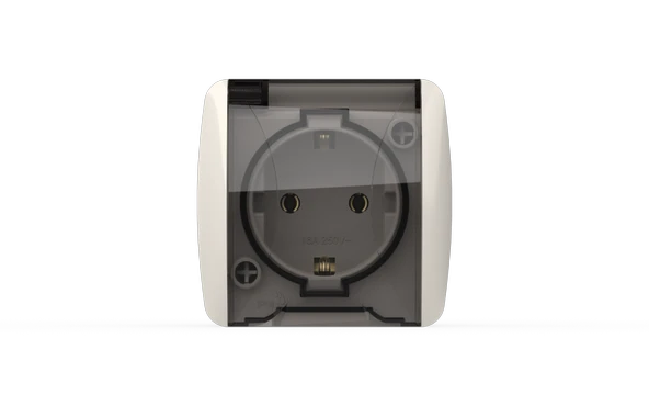 Elbi Eva Beyaz Nemliyer Kapaklı Topraklı Priz IP54 ürün görseli 1