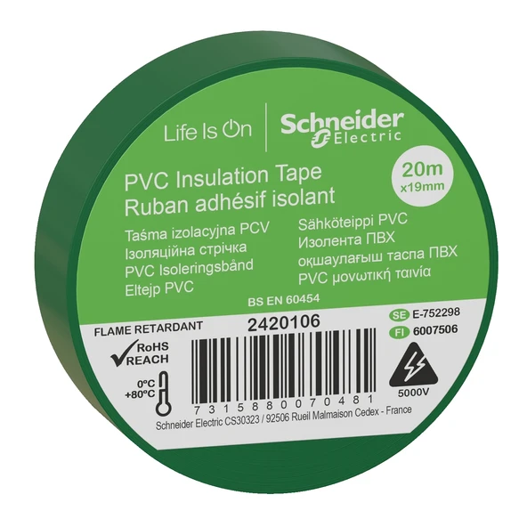 Schneider Electric 2420106 Yeşil İzole Bant 19mmx20 Metre 8'li Paket - 1