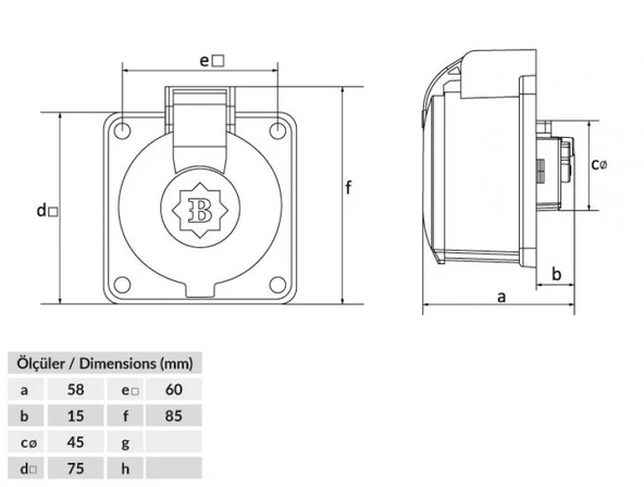 Bemis 1X16A 200/250V IP44 Plastik Makina Priz - Resim 2