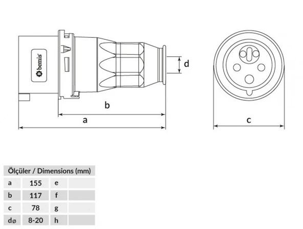 Bemis CEE NORM 5x16A Enversör Düz Fiş 380V IP44 - Resim 2