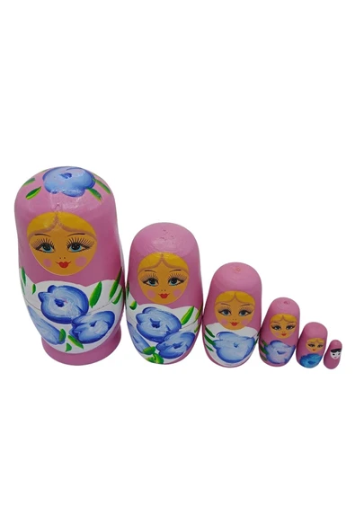 Ahşap Matruşka Bebek Altılı Set Gül Pembe - 9