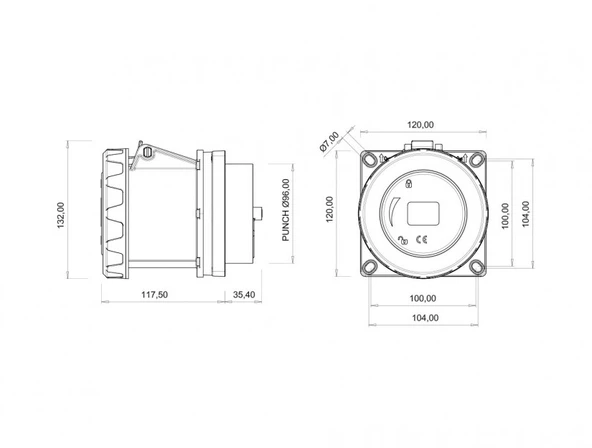Bemis CEE Norm 5X125A 380V IP67 Makina Prizi (RS) Kontak Koruma Çerçeveli - 2