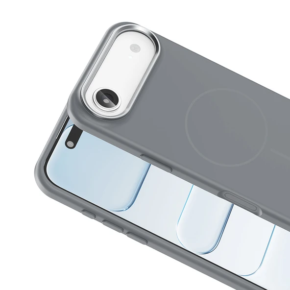 iPhone 17 Air Kılıf Kablosuz Şarj Özellikli Metal Kamera Çerçeveli Edi Silikon Kapak - Resim 9