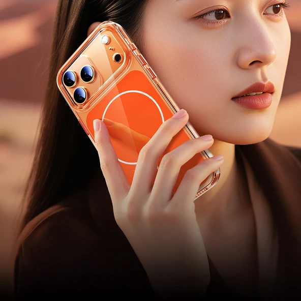 iPhone 17 Pro Kılıf Kablosuz Şarj Özellikli Şeffaf Kamera Kontrol Butonlu Lugano Kapak - Resim 3