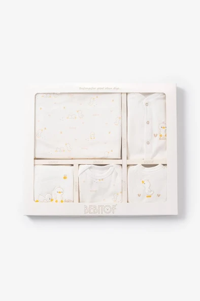 Bebitof %100 Pamuk Sevimli Civciv Desenli 10 Parça Kutulu Yenidoğan Hastane Çıkışı Zıbın Seti BBTF.EKR.10130 - 2