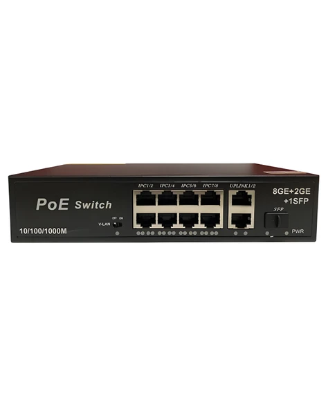 Anunnaki 3038GE 8 Port Gigabit PoE Switch 22Gbps, 120W Güç 2 Uplink+SFP AI Watchdog VLAN ürün görseli 1