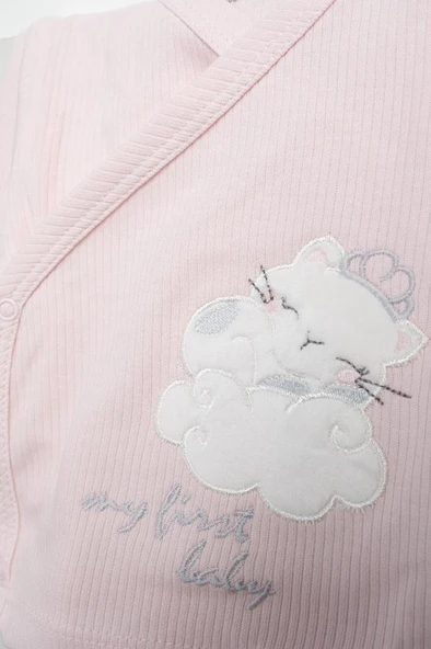 Bebitof %100 Pamuk Sevimli Kedi Desenli 10 Parça Kutulu Yenidoğan Hastane Çıkışı Zıbın Seti BBTF.PMB.10115 - 3