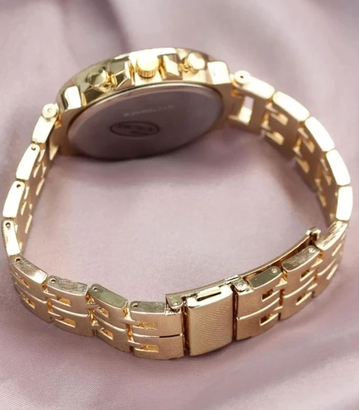 Zarif Ve Şık Özel Tasarım Zirkon Taşlı Metal Bayan Kol Saati (gold) - Resim 3