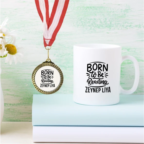 Kişiye Özel Kitap Kurdu Tasarımlı Kupa Bardak ve Madalya - MK10 ürün görseli