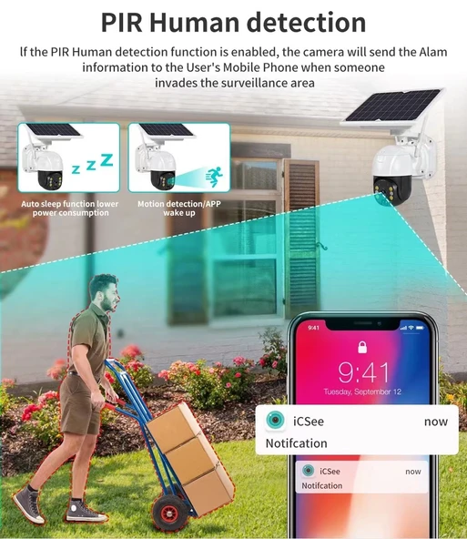 Wifi Uygulamalı Gece Görüşlü Solar Güneş Enerjili Kamera Akıllı Dış Mekan Güvenlik Kamerası - Resim 4