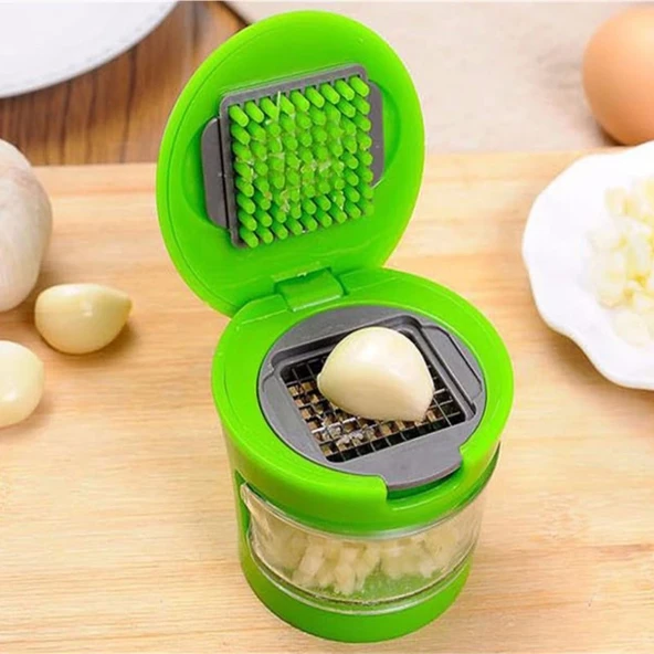 2 Farklı Bıçaklı Hazneli Kapaklı Pratik Sarımsak Soğan Rendesi ürün görseli 1