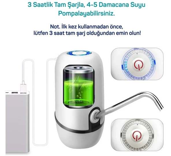 Yeni Nesil Dokunmatik Damacana Su Pompası Şarjlı 1200 Mah - Resim 4