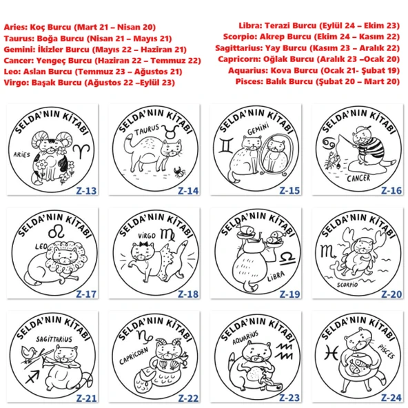 Kişiye Özel Burç Temalı Hediye Seti - Ahşap Mühür, Madalya ve Kupa Bardak Z Serisi - 3