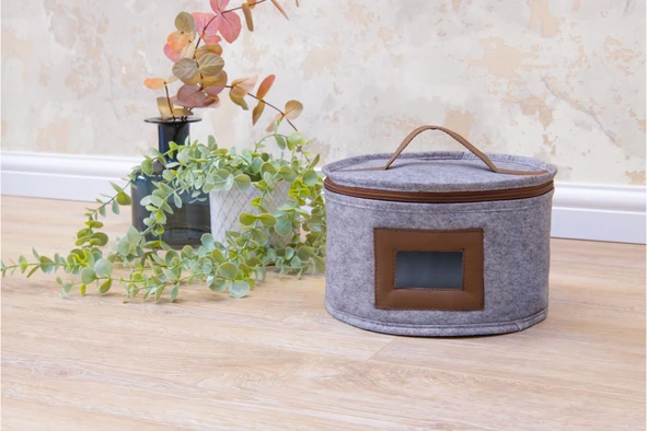 Deri Şeritli Pencereli Yuvarlak Çok Amaçlı Düzenleyici Organizer Kutu Keçe Çanta (mini) ürün görseli