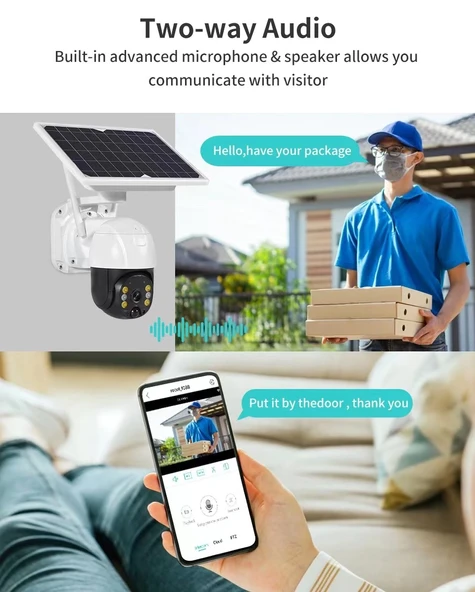 Wifi Uygulamalı Gece Görüşlü Solar Güneş Enerjili Kamera Akıllı Dış Mekan Güvenlik Kamerası - Resim 2