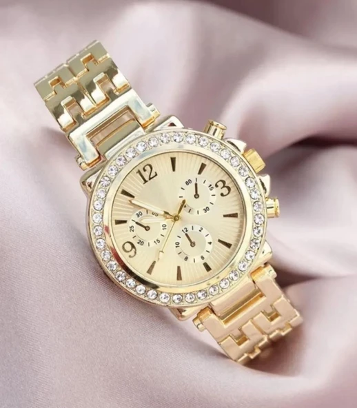 Zarif Ve Şık Özel Tasarım Zirkon Taşlı Metal Bayan Kol Saati (gold) ürün görseli 1