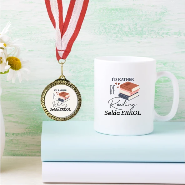 Kişiye Özel Kitapkurdu Temalı Kupa Bardak ve Madalya - MK12 ürün görseli