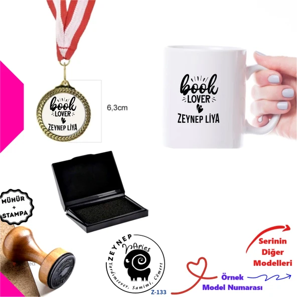 Kişiye Özel İsim Yazılı Burç Temalı Hediye Seti - Mühür, Madalya ve Kupa Z Serisi
