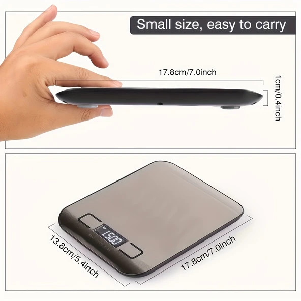 Dijital Mutfak Terazisi Paslanmaz Çelik Elektronik Lcd Ağırlık 5 Kg Ölçeklii Pişirme Ölçü Aleti - Resim 7