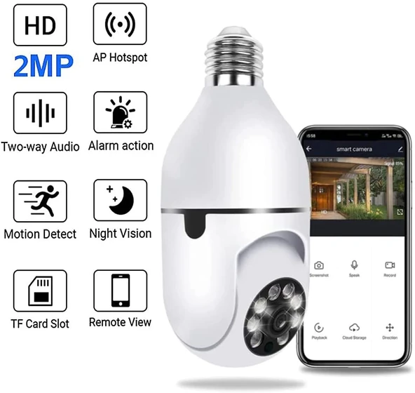 Wifi 360 Panoramik Ampul Kamera Gece Görüş Sesli Akıllı Hareket Algılayıcı - Resim 2