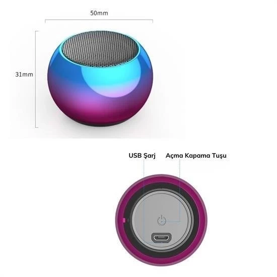 Portatif Taşınabilir Bass Ses Topu Bombası Mini Kablosuz Wireless Bluetooth Hoparlör Speaker - Resim 5