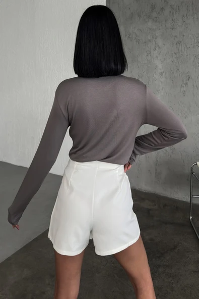 Rahat Ve Şık Uzun Kollu Bisiklet Yaka Likralı Viskon Penye Body Füme - Resim 5