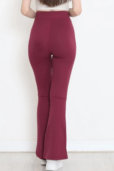 Şık Ve Rahat Yüksek Bel İspanyol Paça Fitilli Toparlayıcı Mürdüm Tayt - Resim 7