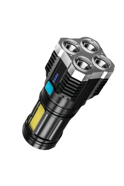 Ultra Parlak El Feneri Usb Şarj 4 Led+yan Cob Led Taktik Günlük Hayat Kamp Avcılık El Feneri - Resim 3